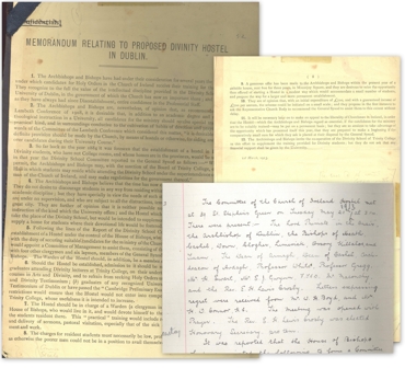 Memorandum covering the original twelve terms of operation of the Divinity Hostel which appear on the inside cover of the minute book. The first entry in the minute book, dated 20 May 1913, containing the names of all those present at the very first meeting of the board (MS1043/2.1)